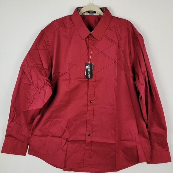 NWT Coofandy Mens Plaid Collar Button Down Long Sleeve Dress Shirt Wine Red XXL. - Picture 1 of 10